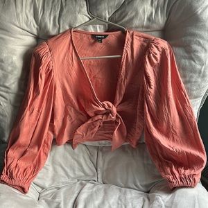 NWOT Pink Linen Tie Crop Top
